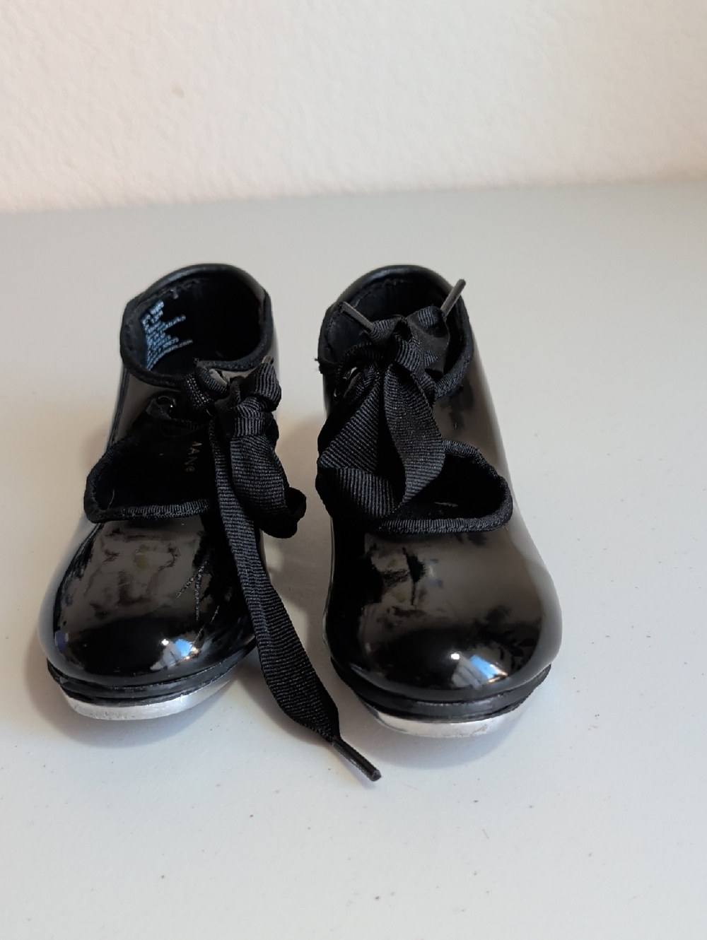 Girls Black Patent Tap Shoes with Ribbon Laces